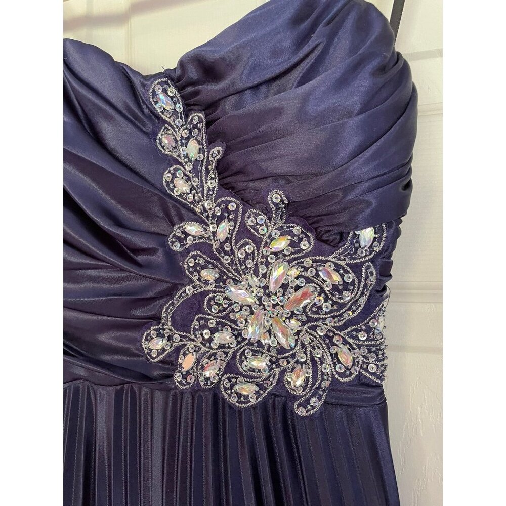 B Darlin Formal Maxi Evening Dress Navy Bridesmaid Prom Holiday Beaded Strapless - Picture 3 of 9